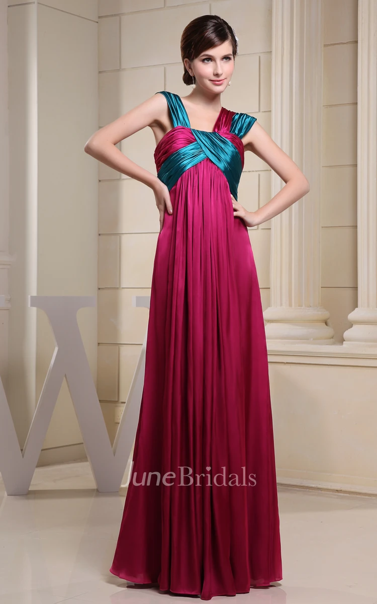 Mute-Color Empire Floor-Length Dress With Pleats