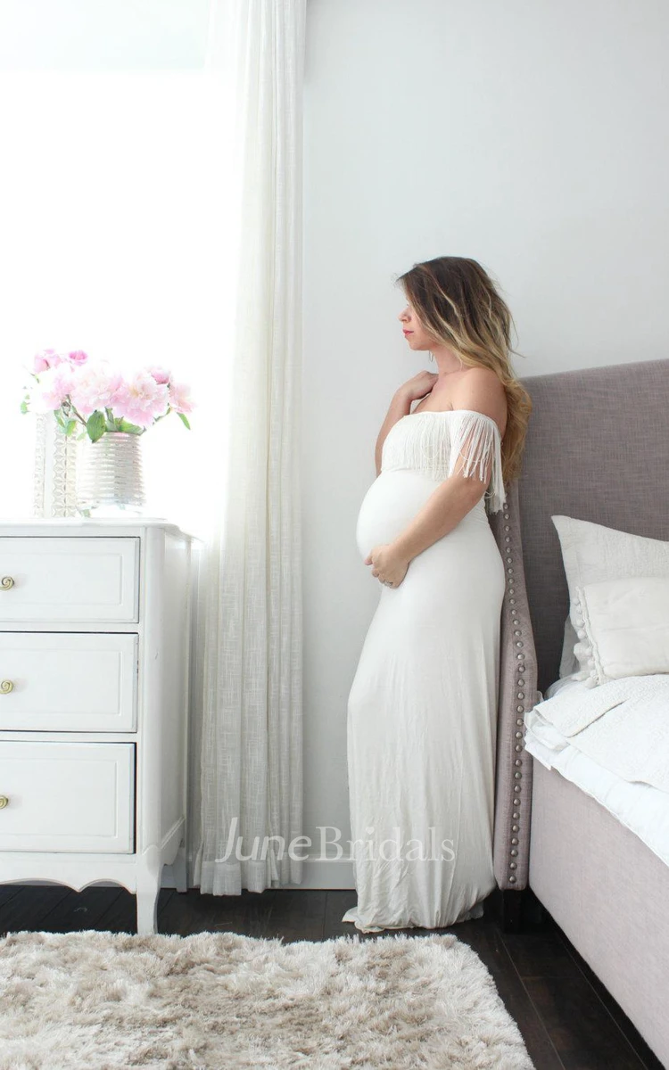 Maternity Gown White Maternity Long Maxi The Fitted Fringe Dress