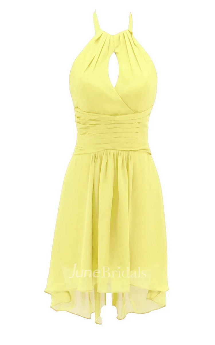 Halter Notched Short Dress With Ruched Band