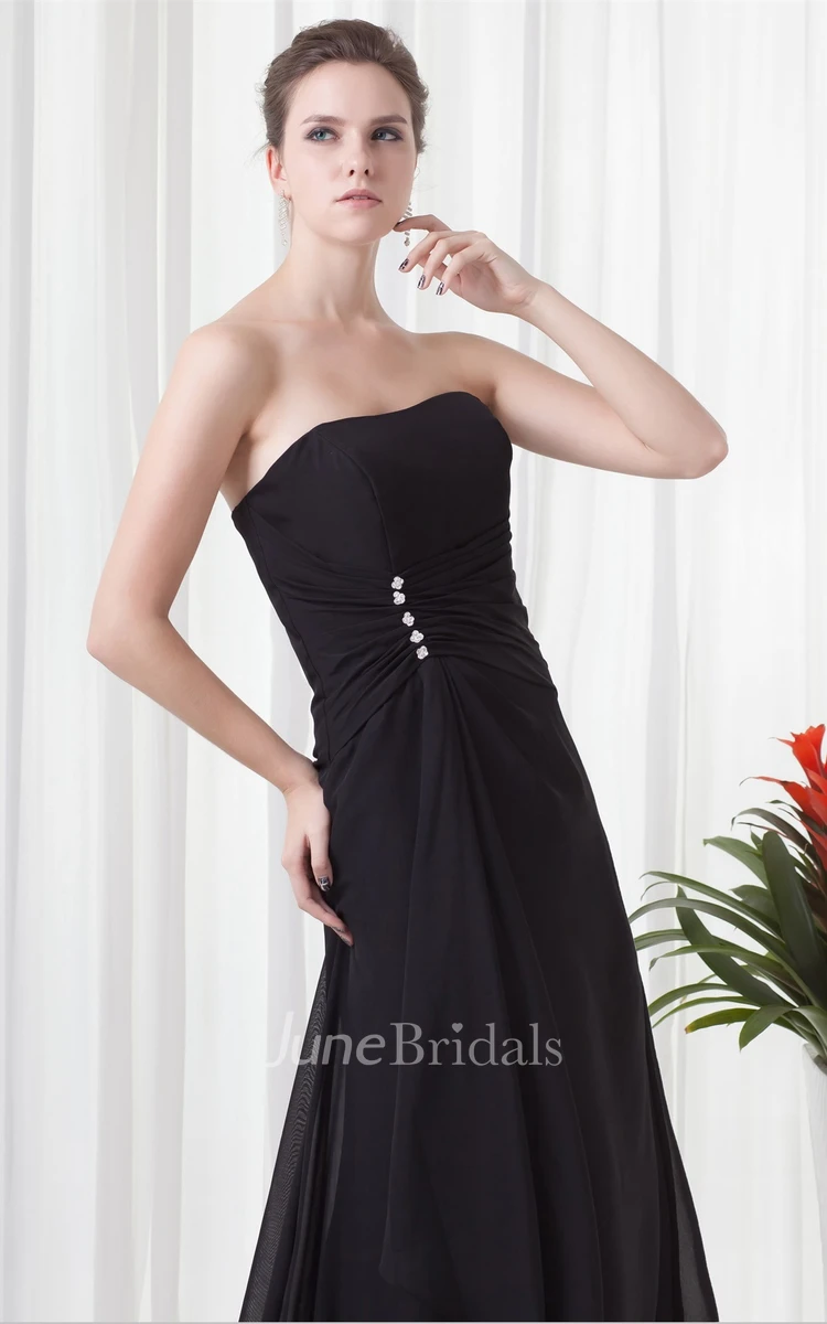 Strapless Chiffon Floor-Length Gown with Draping and Sweep Train