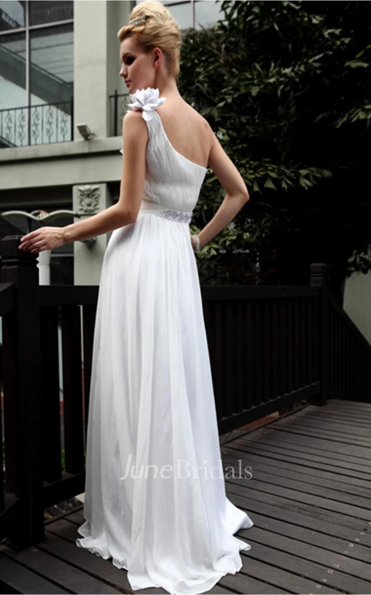 Decent White A-line Floor-length One Shoulder Dress
