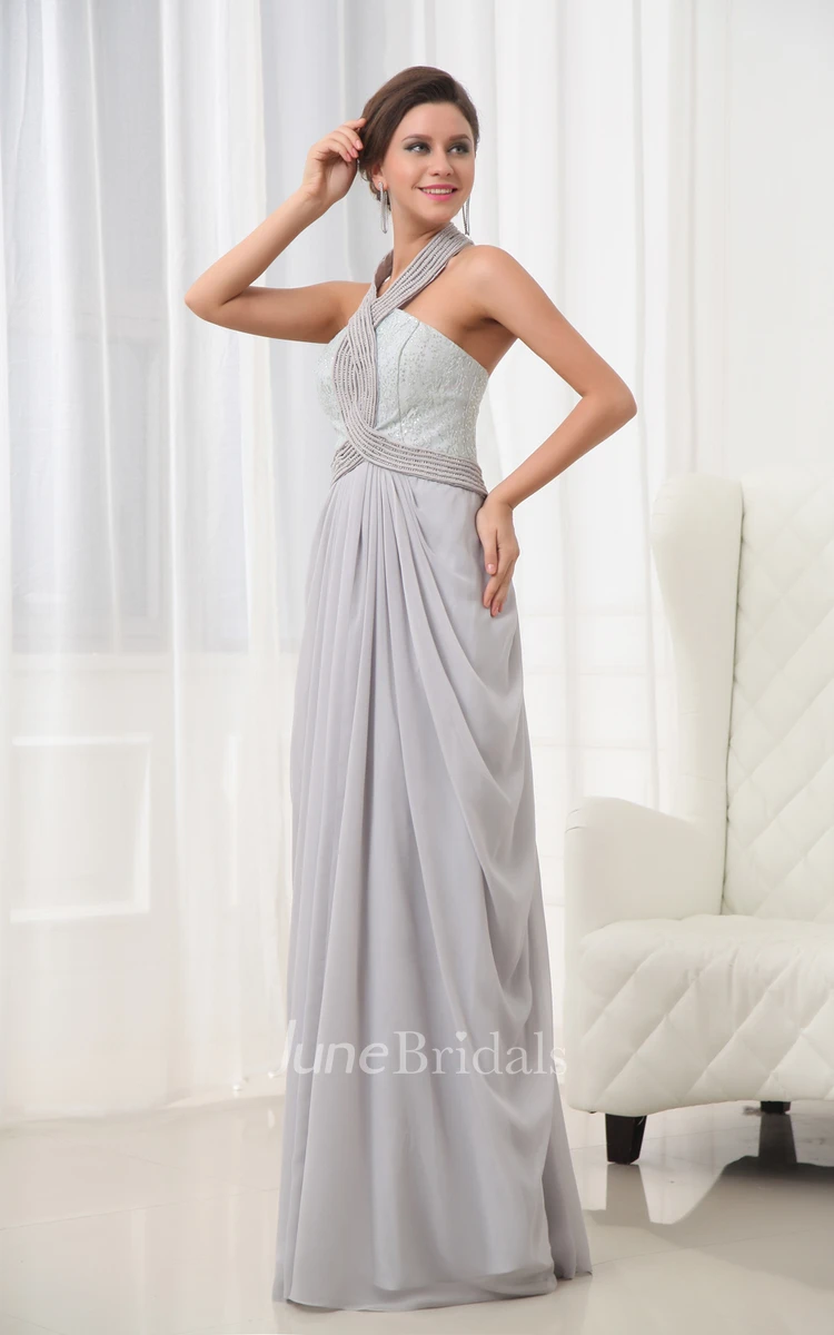Graceful Vintage Halter A-Line Gown With Bodice Crystal Detailing Details