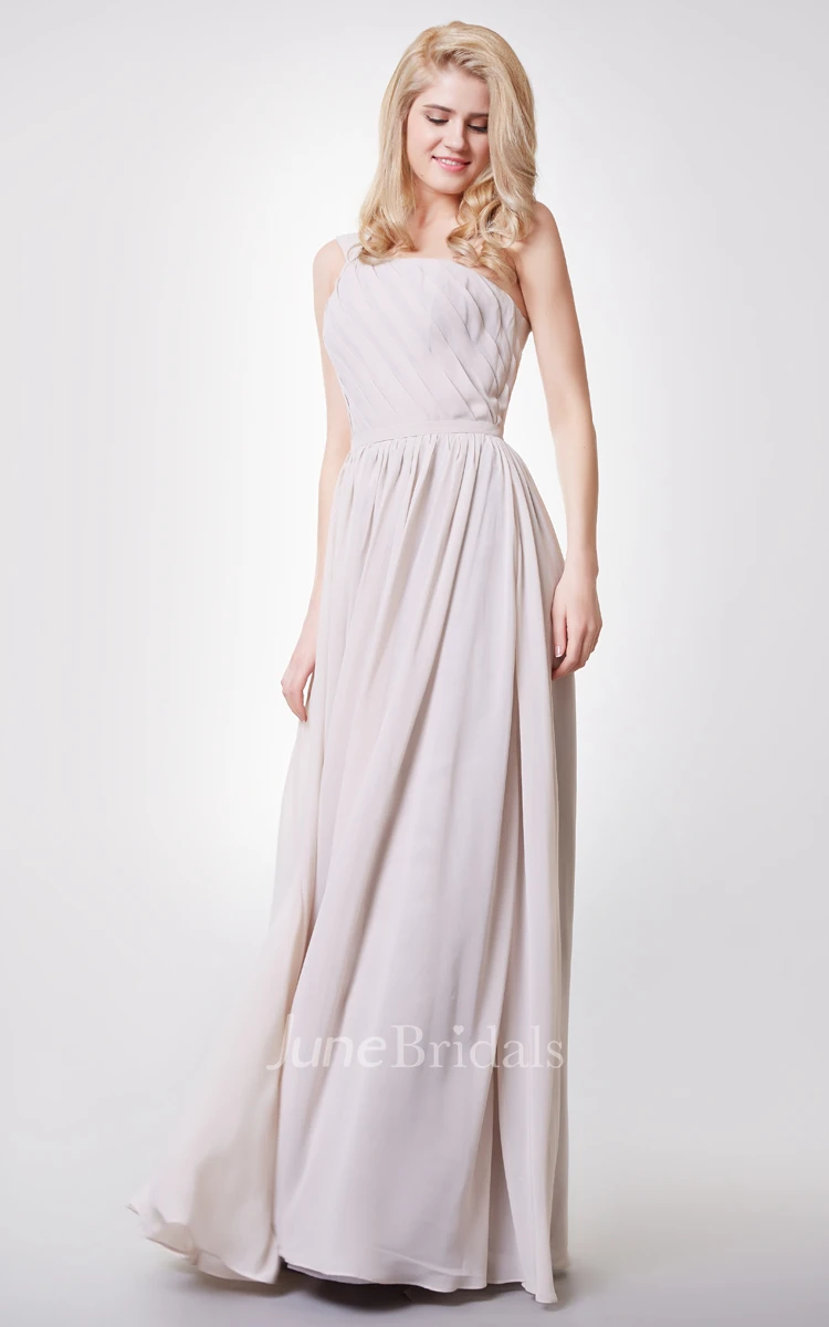 One Shoulder A-line Chiffon Gown With Pleated Bodice