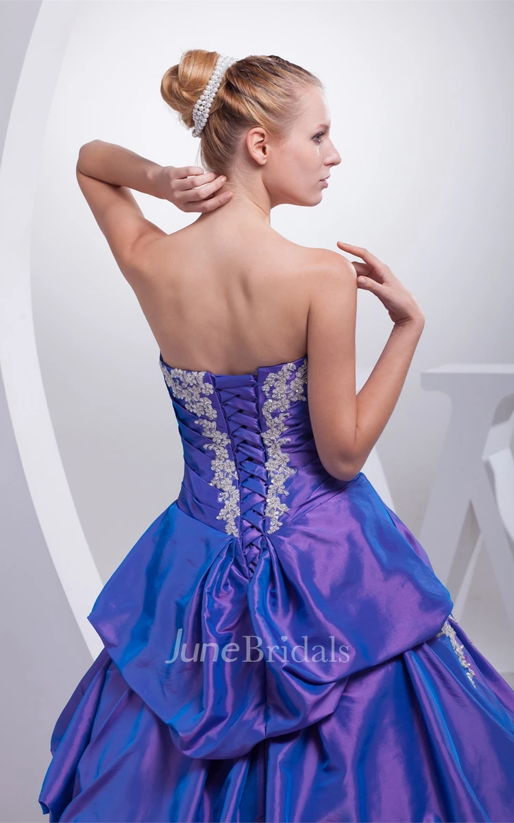 Strapless Pick-Up Ruched Ball Gown with Appliques