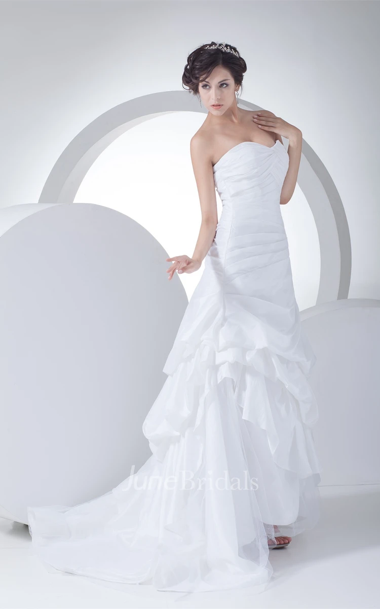 Sweetheart Ruched High-Low Dress with Ruffles and Tiers