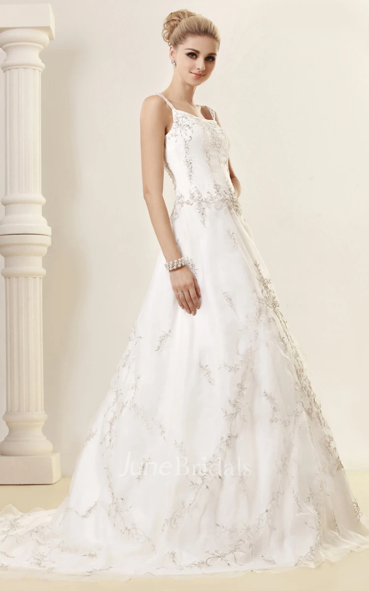 Noble Embroidered A-Line Gown With Beading and Low-V Back