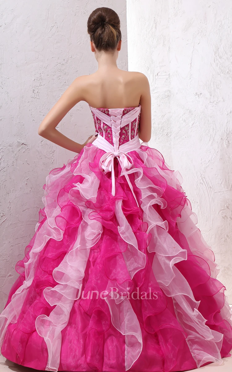 Muti-Color Sweetheart Organza Dress With Cape And Ruffle