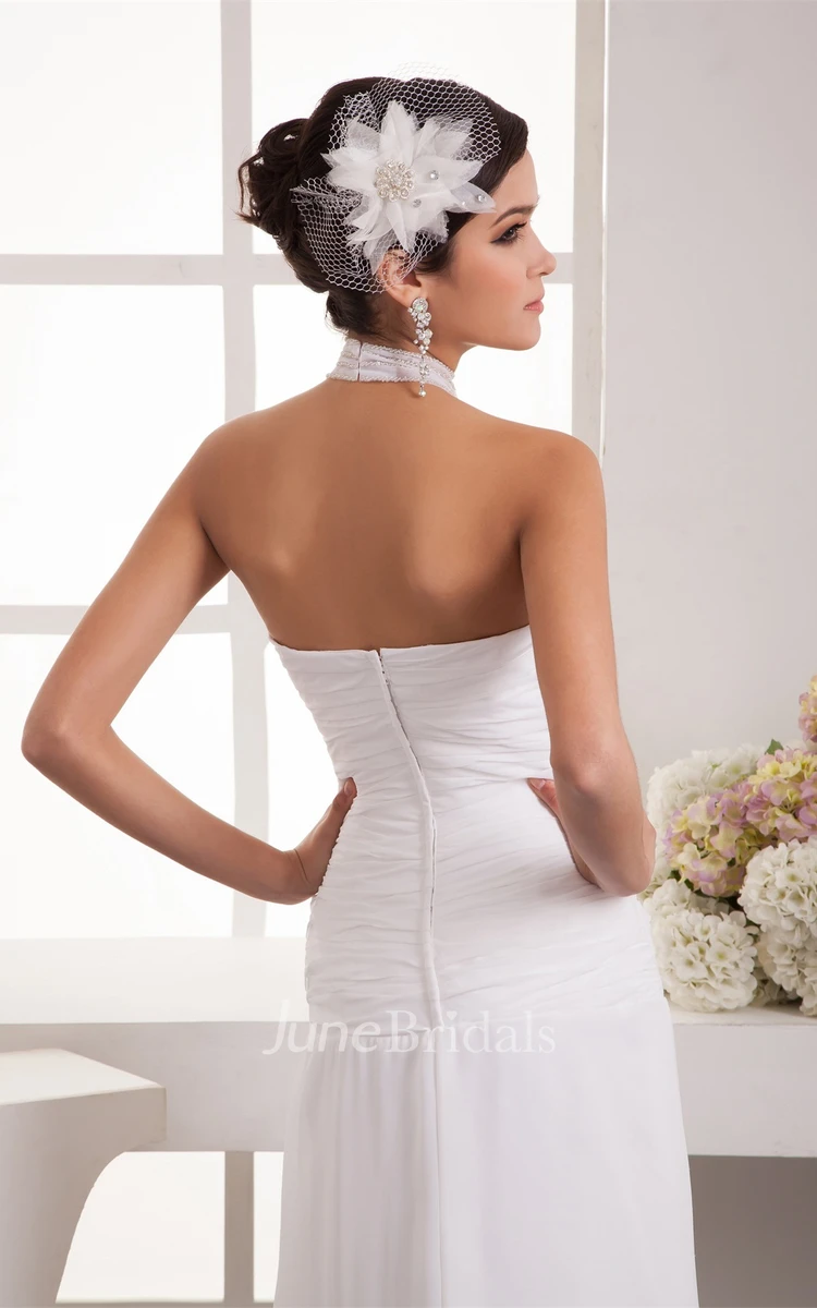 Sleeveless High-Neck Floor-Length Dress with Ruched Bodice