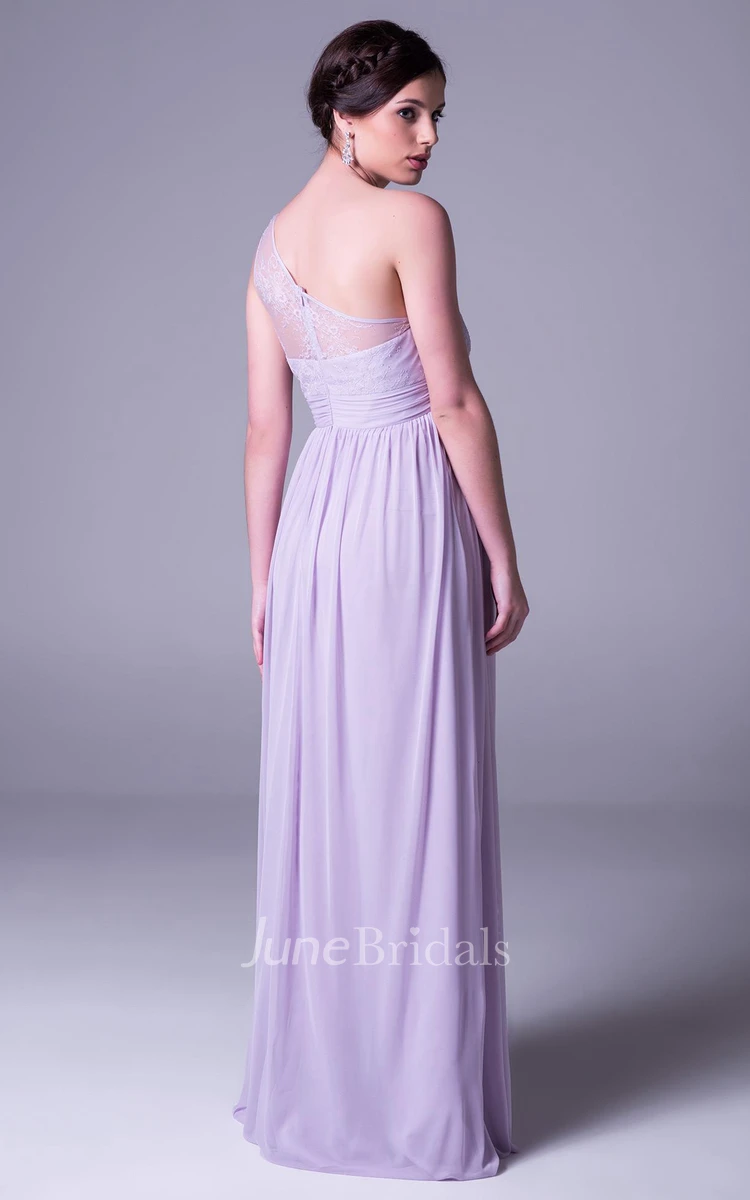Empire One-Shoulder Lace Chiffon Bridesmaid Dress