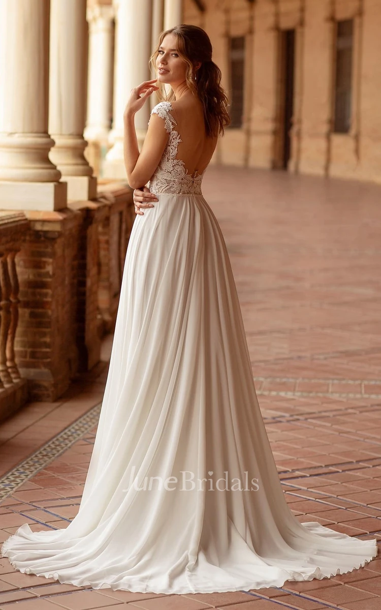 Floral Beach A-Line Boho Lace Front Split Wedding Dress Sexy Elegant Gorgeous Deep-V Sweep Train Gown