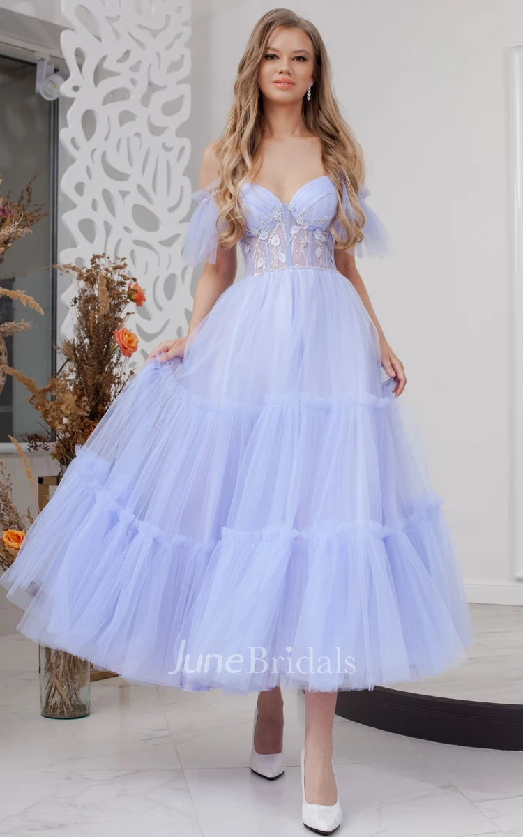 Elegant A-Line Off-the-shoulder Sleeveless Tulle Prom Dress