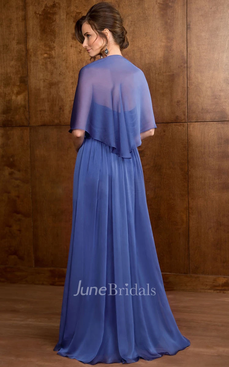 Strapless Ruched Mother of the Bride Dress With Appliques And cape