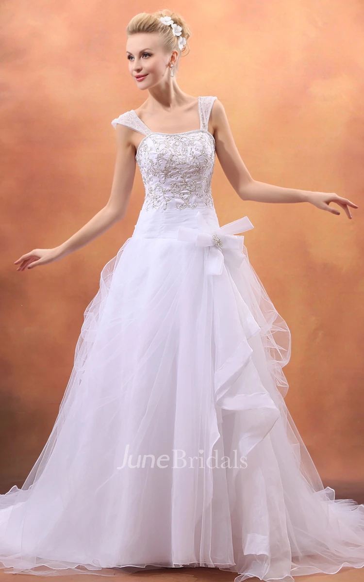 Sassy A-Line Embellished Gown With Bow And Soft Tulle