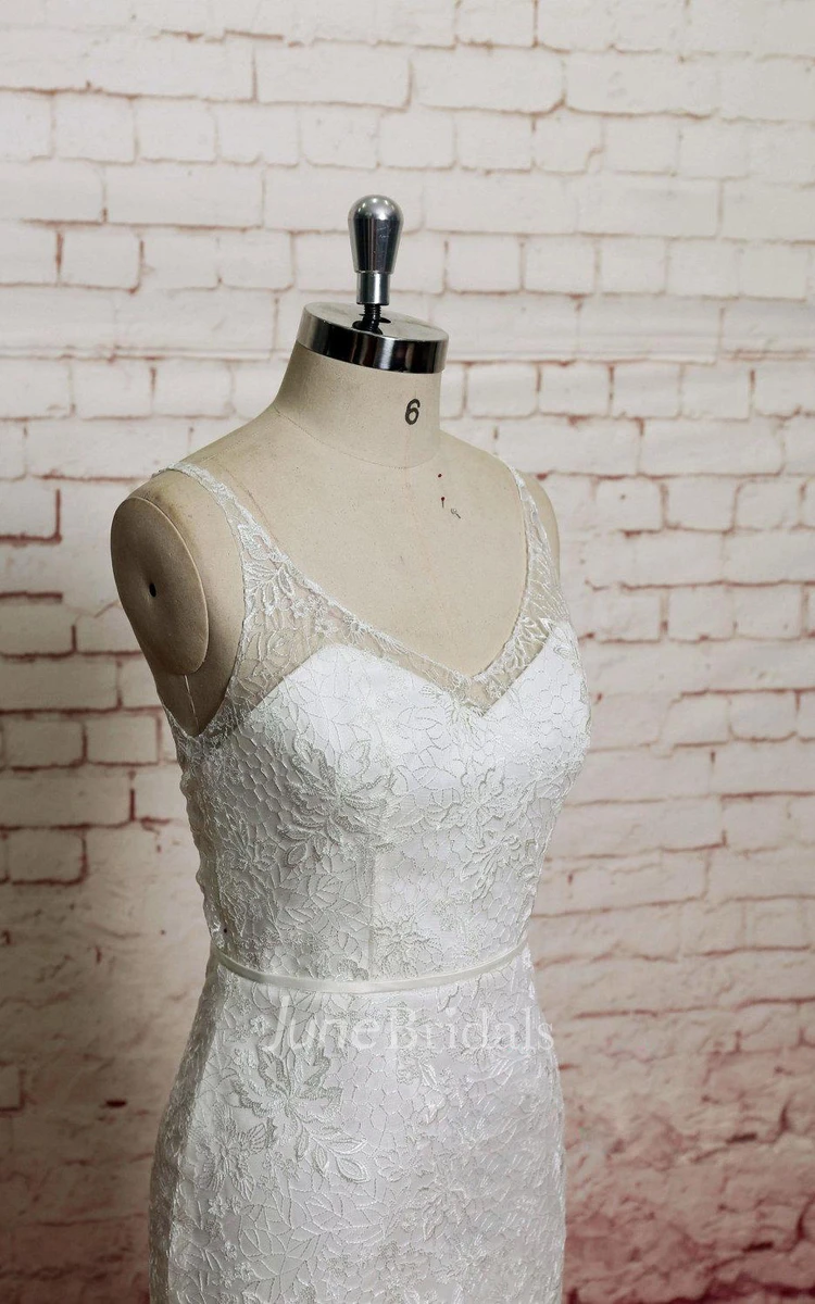 V-Neck Sleeveless Full Lace Mermaid Wedding Dress