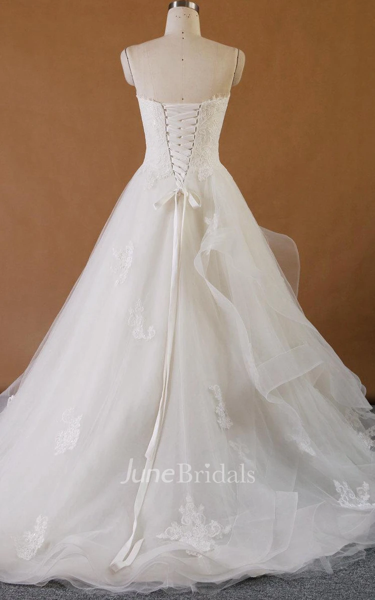 A-Line Sleeveless Sleeve Lace Organza Satin Dress With Appliques Ruffles