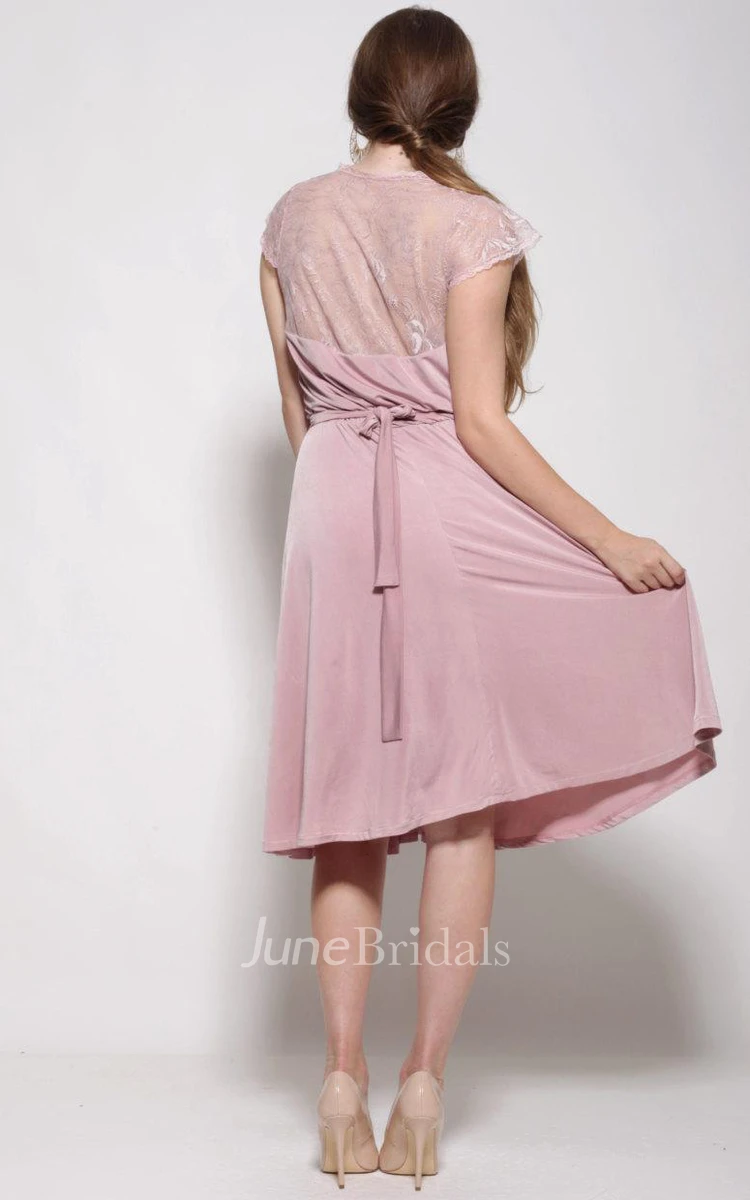 Knee-length Bell Sleeve Lace&Jersey Dress