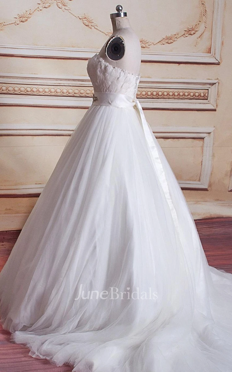 A-Line Strapped Tulle Lace Satin Dress With Beading Lace-Up Back