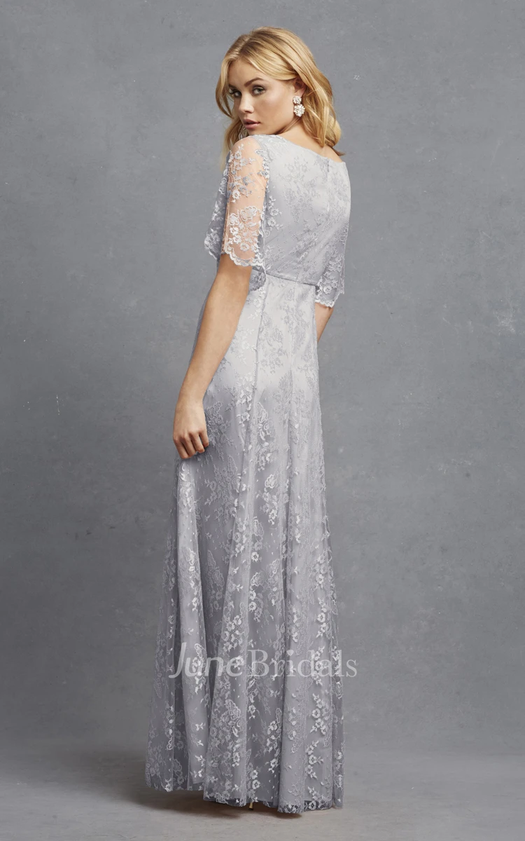 Romantic V-neck A-line Lace Dress With Bell Sleeves