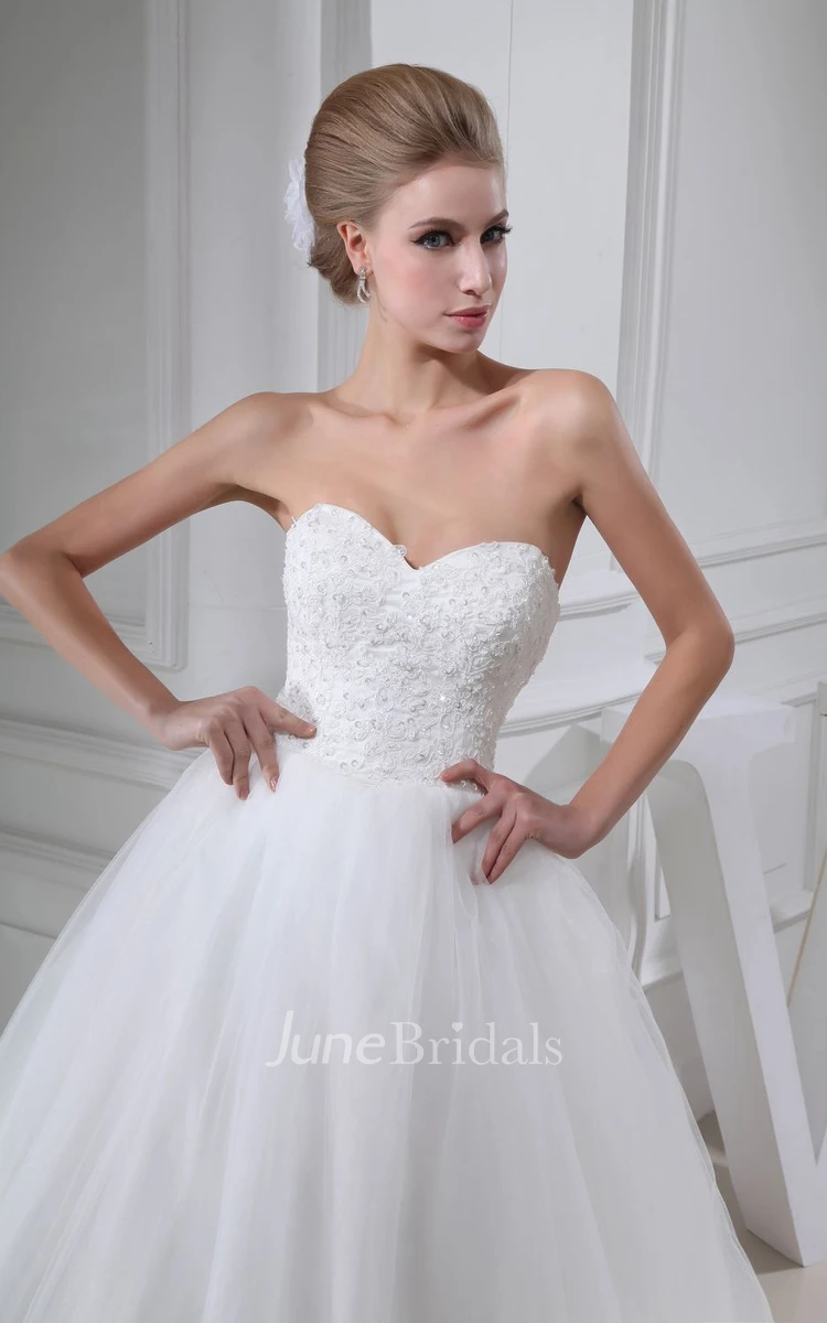 Sweetheart Beaded A-Line Ball Gown With Tulle Overlay