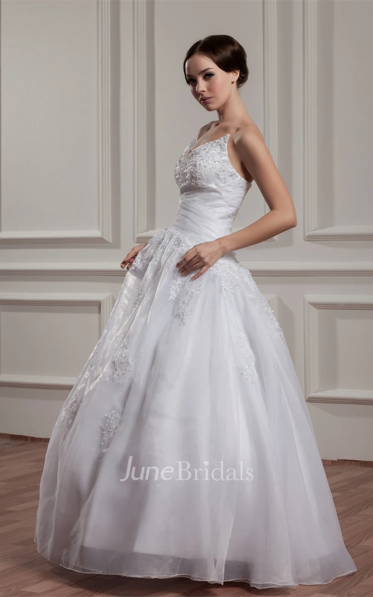 Strapless Jeweled A-Line Ball Gown with Appliques