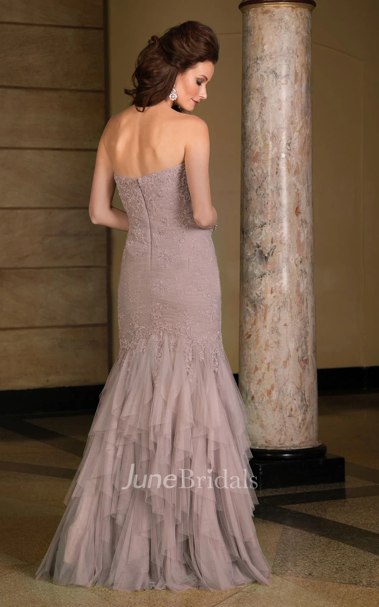 Sweetheart Tulle Appliqued Mother of the Bride Dress With Cascading Ruffles