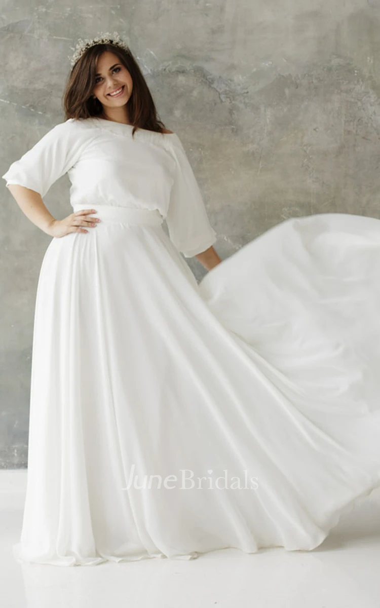 Casual Plus Size A Line Chiffon Bateau Wedding Dress 