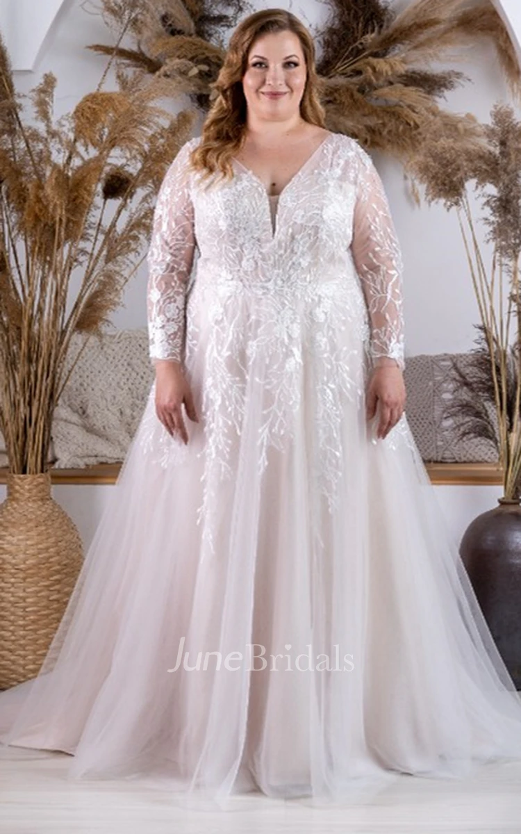 Sexy A Line Plus Size Tulle Corset Back Wedding Dress with Appliques - June  Bridals