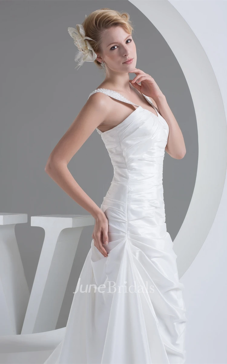 Notched Sleeveless Pick-Up A-Line Gown with Beaded Straps