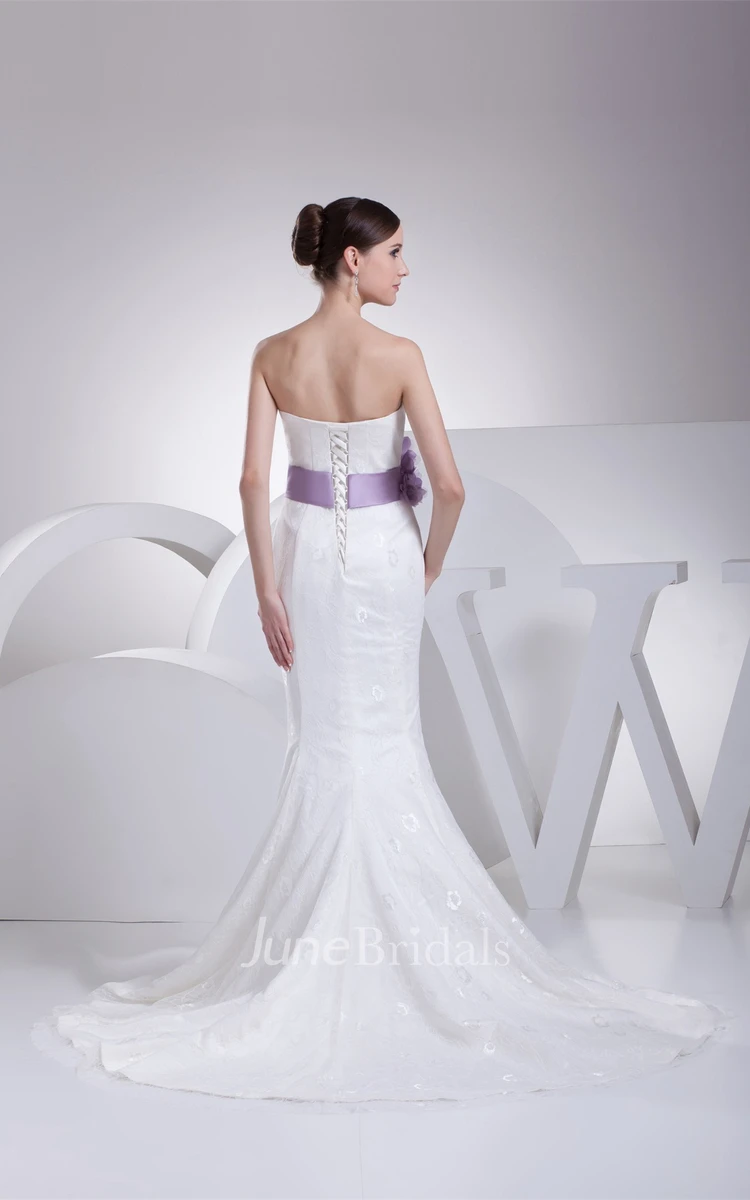 Strapless Appliqued Dress with Floral Waist and Trumpet Silhouette