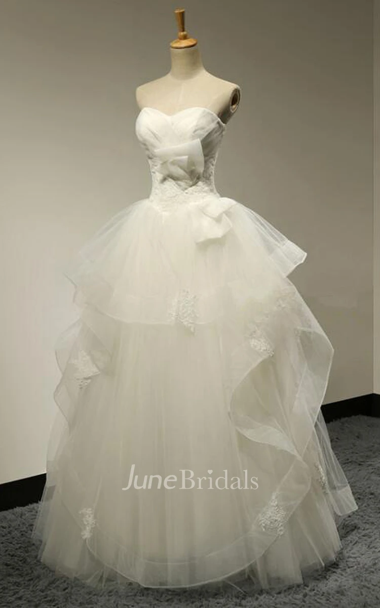 Tiers A-line Floor-length Tulle Wedding Dress With Appliques And Ruching
