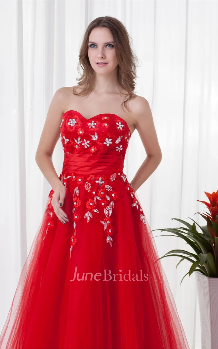flamboyant a-line sweetheart dress with tulle overlay and rhinestone