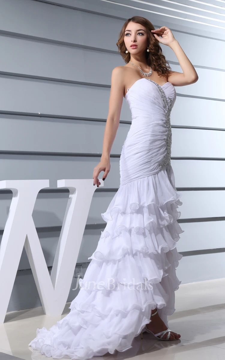 Fairy Sweetheart Chiffon Ruched Dress With Beading and Front Slit