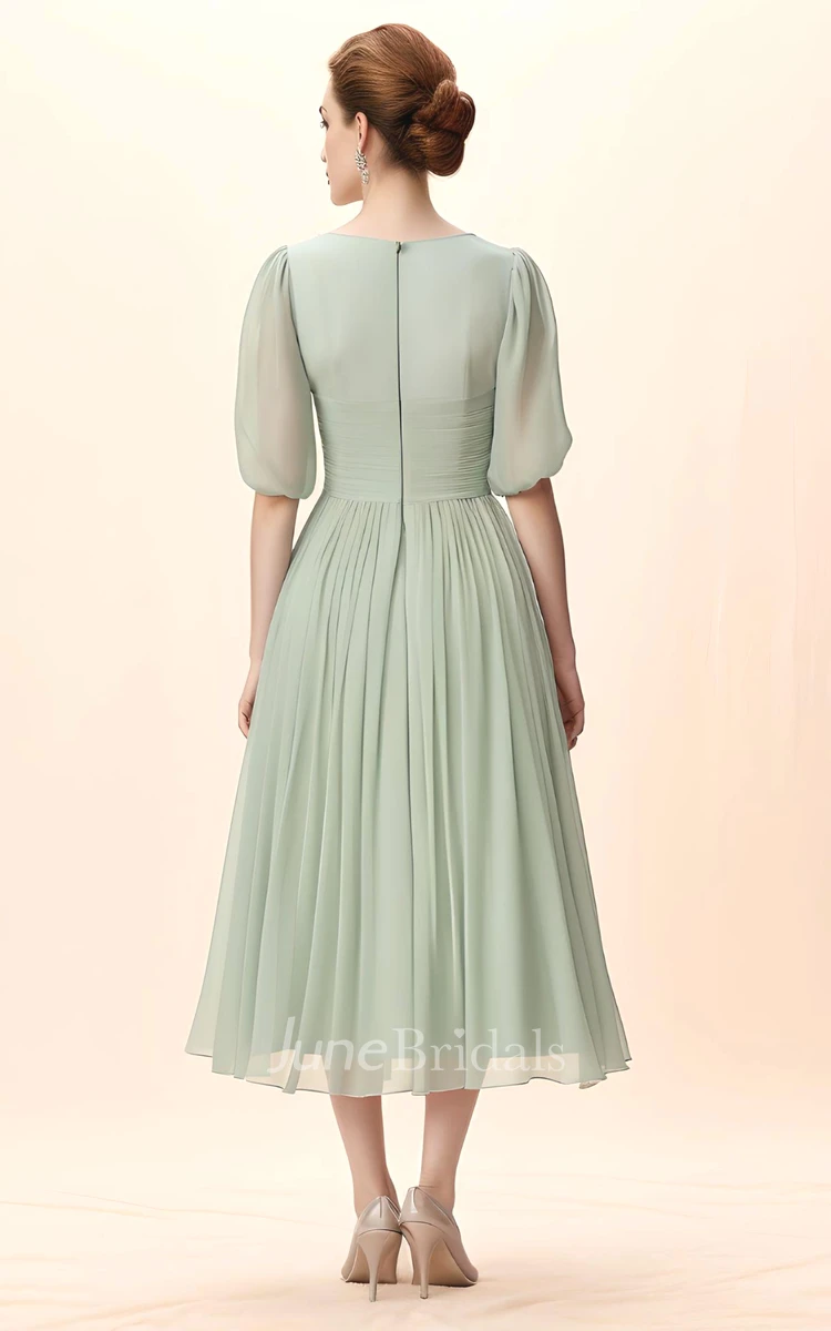 Bohemian A-Line V-neck Chiffon Half Sleeve Mother of the Bride Dress Simple Casual Modest Elegant with Zipper Back