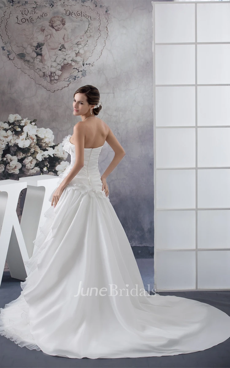 Strapless Ruffled A-Line Dress with Tiers and Flower