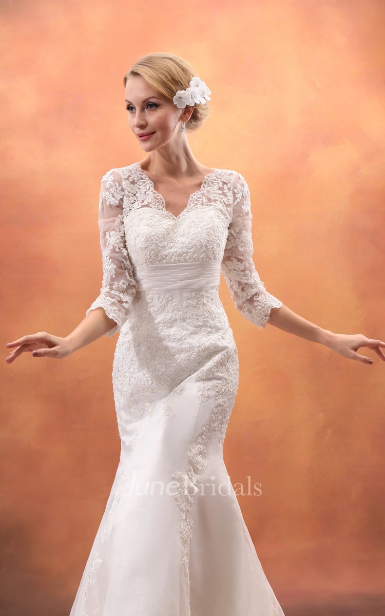 Impressive Siren Laced Half-Sleeve Gown With Brush Train