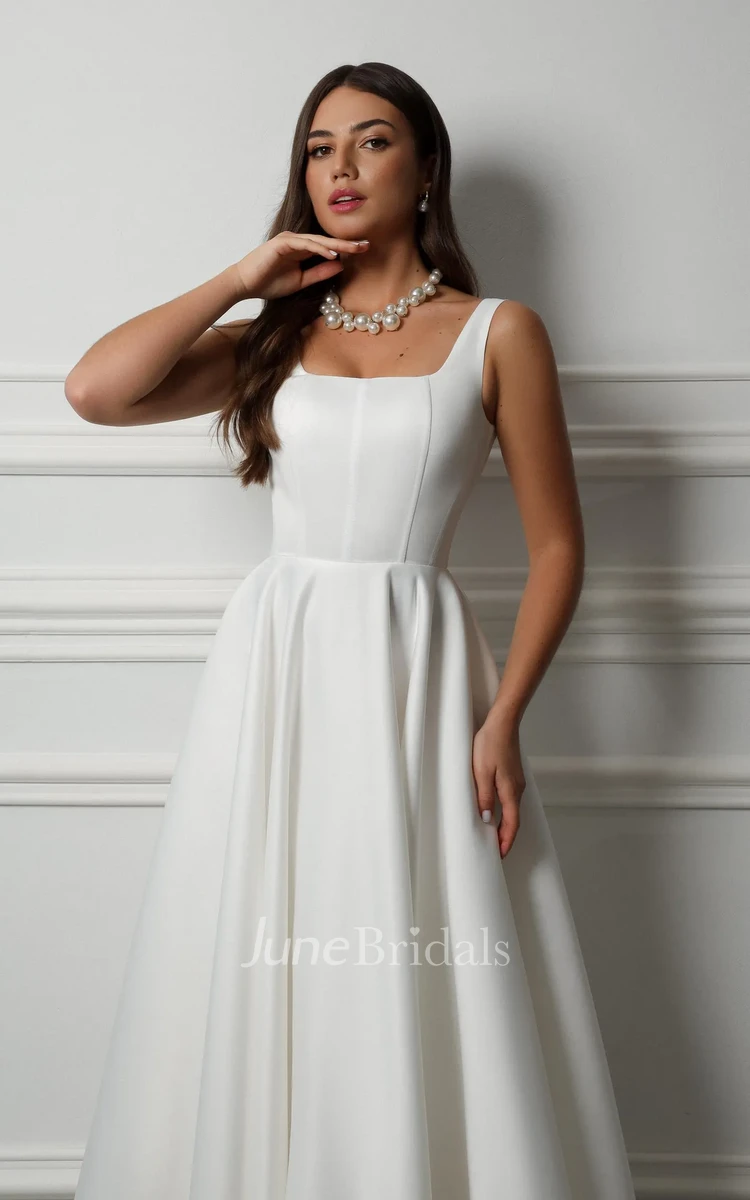 Elegant Satin A-Line Wedding Dress with Square Neckline Simple Minimalist Bridal Gown for Modern Brides