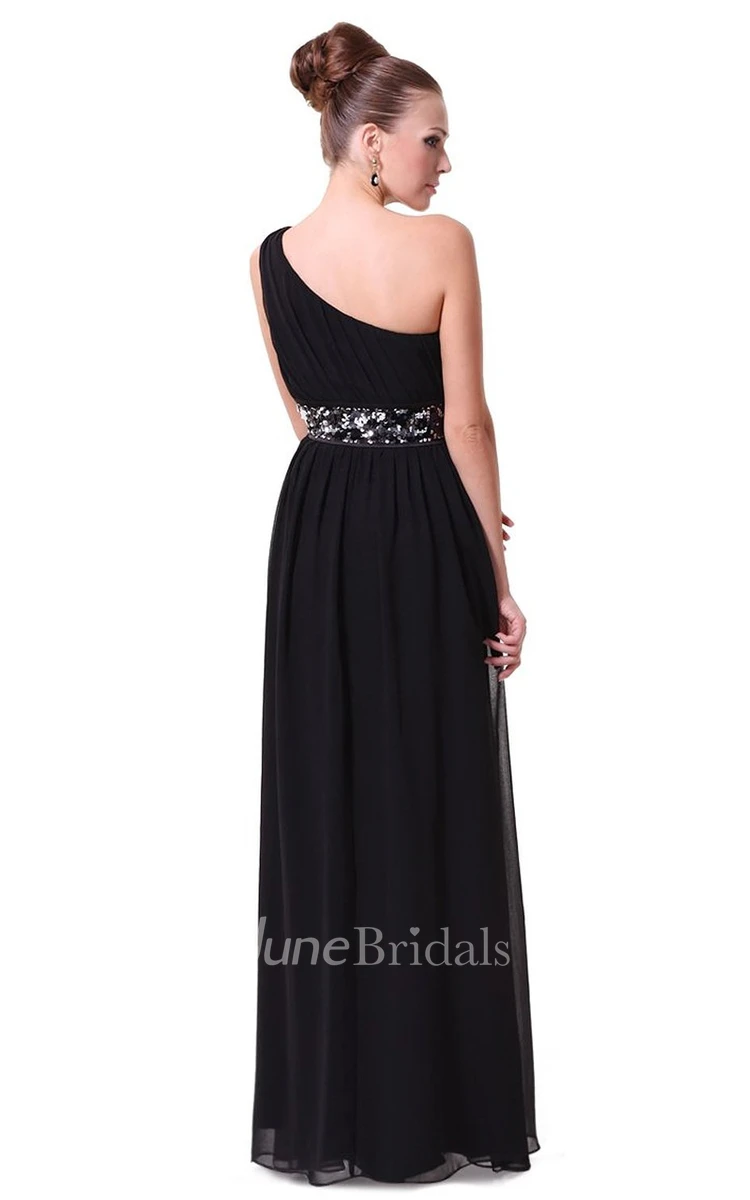 One-shoulder Floor-Length Chiffon Dress With Embroidery