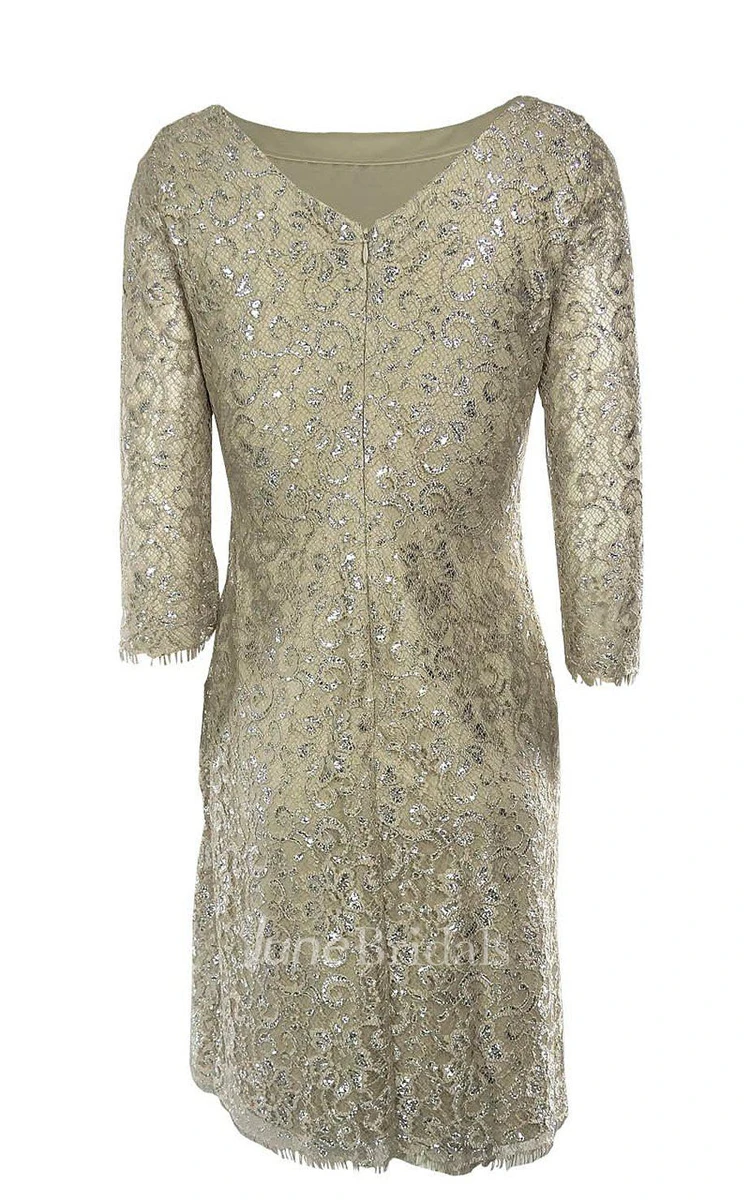 3 4 Sleeved Lace Sheath Dress With Bateau Neck