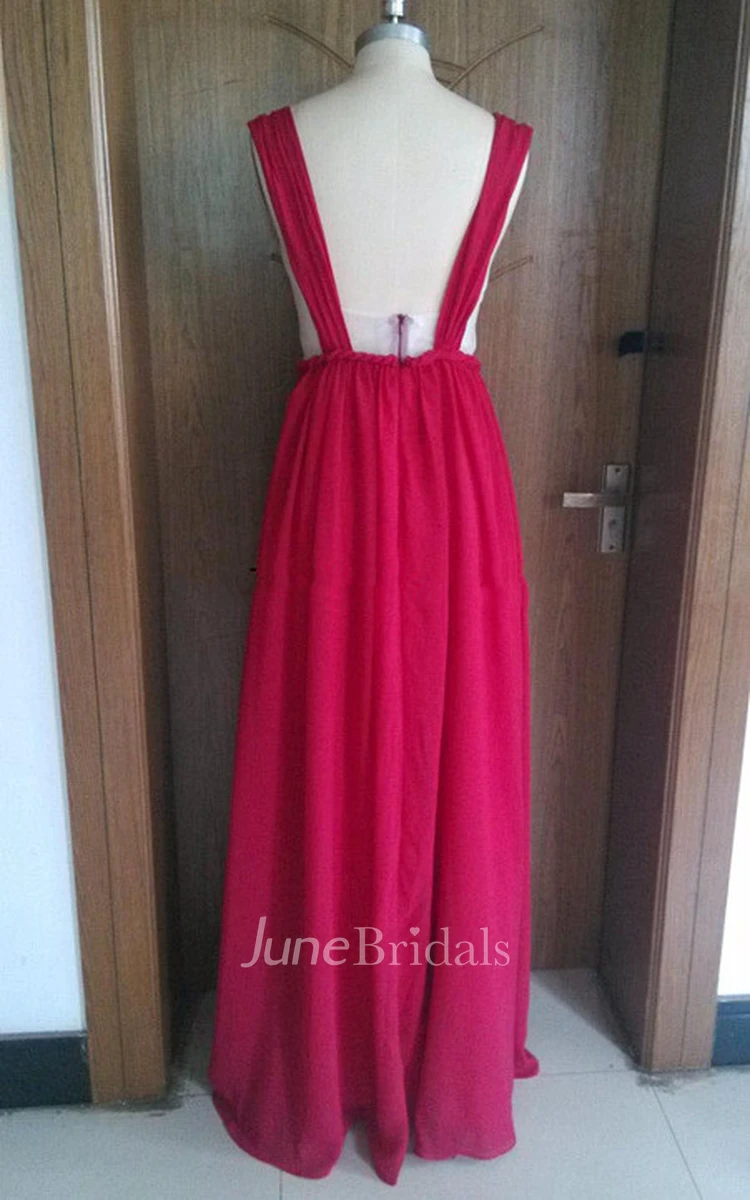 Floor-length Ruched A-line Chiffon Dress With Open Back