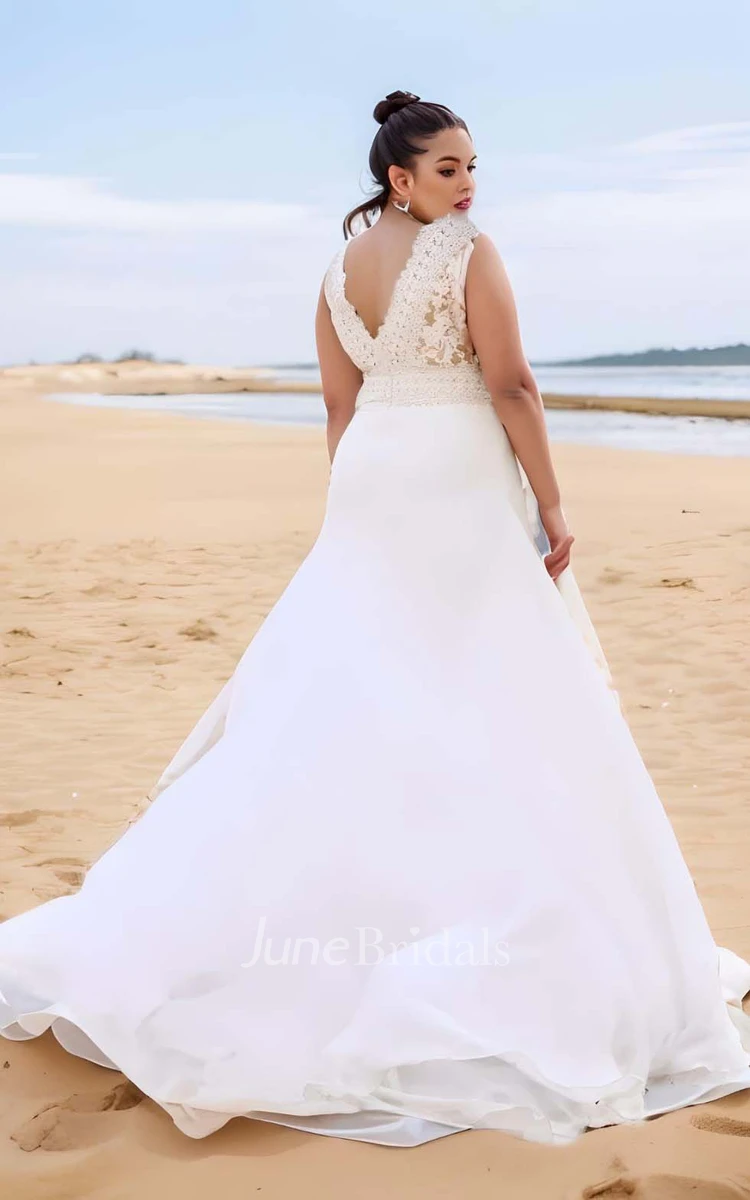 2024 Chiffon Plus Size A-Line Lace Wedding Dress Sleeveless Simple Sexy Bohemian Elegant Beach Country Garden