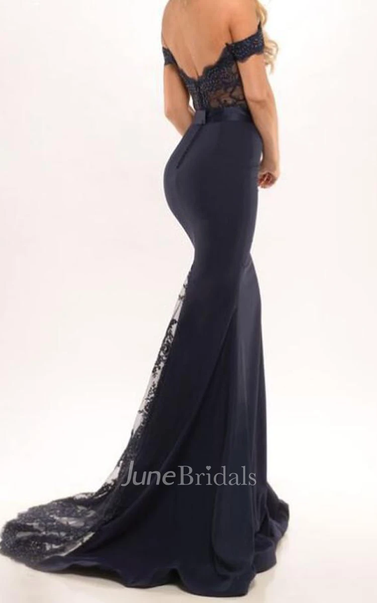 Mermaid Off the Shoulder Long Prom Dress With Sash