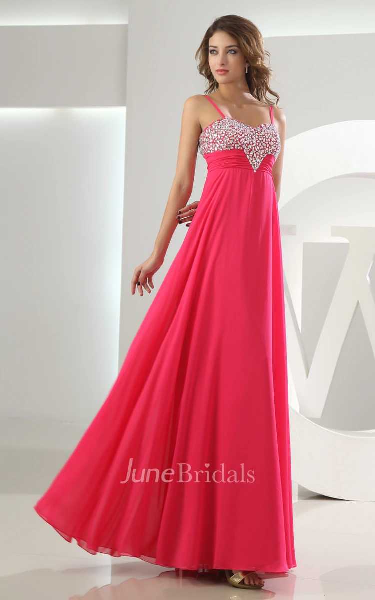 Cute Sleeveless Chiffon Floor-Length Dress With Beading and Spaghetti Straps