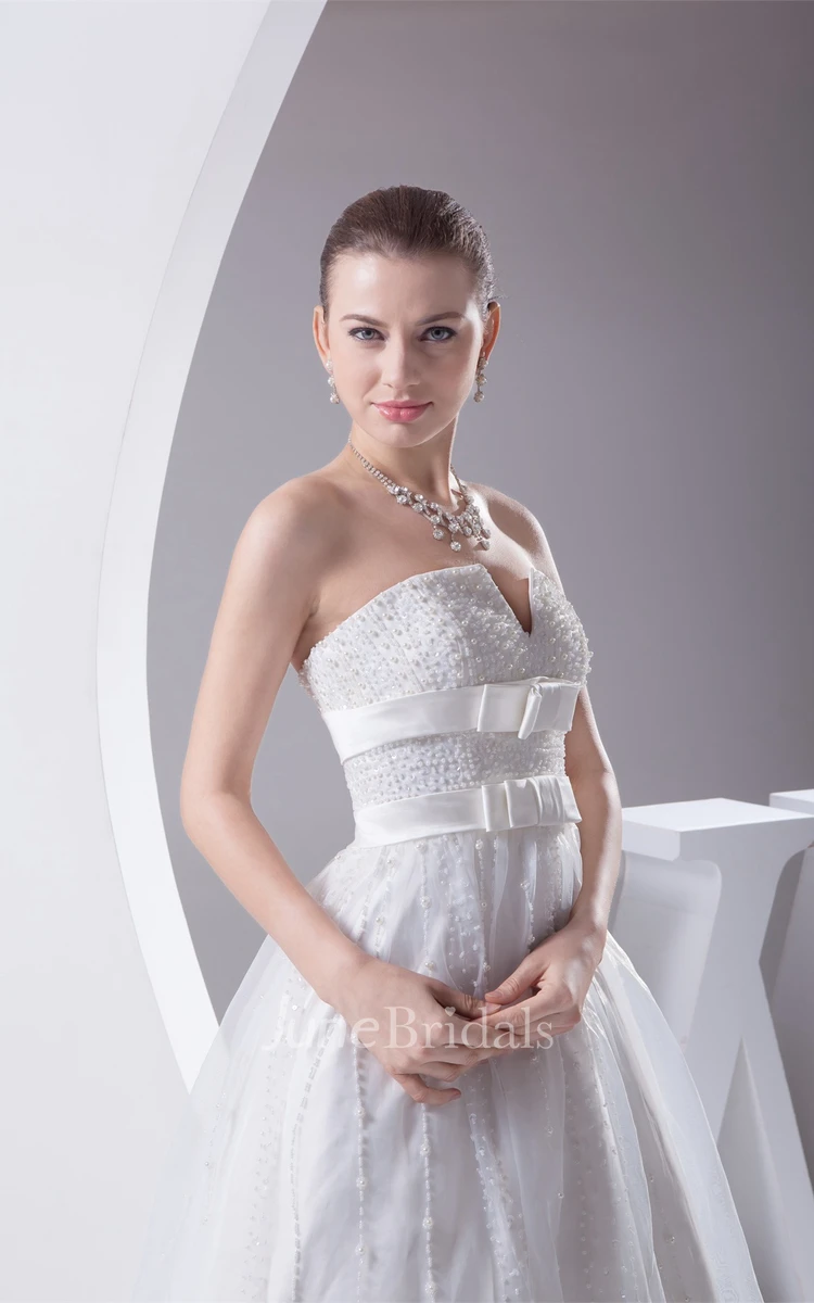 Strapless Notched Tulle A-Line Gown with Crystal Detailing