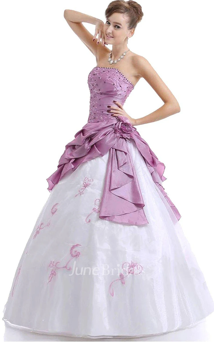 Strapless Ballgown With Ruffles and Beadings