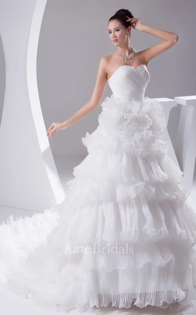 Feminine Sweetheart A-Line Ruched Bodice Dress with Tiered Ruffle