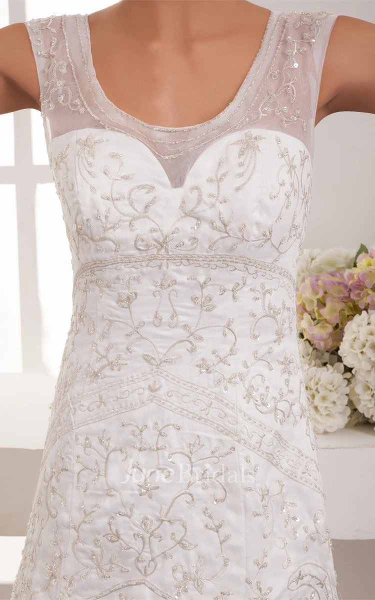 Sleeveless Embroidered A-Line Dress with Beading and Trumpet Silhouette