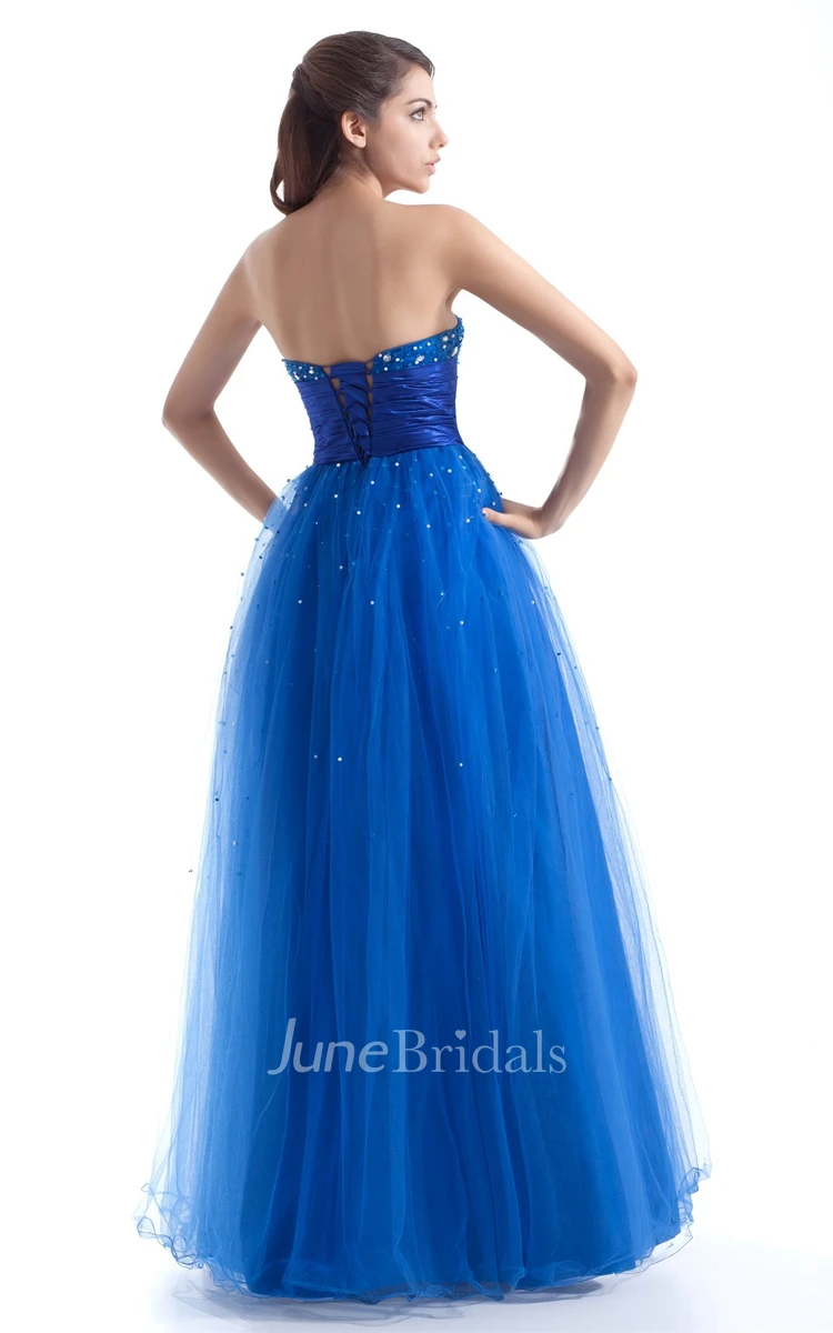 sweetheart a-line tulle dress with floral waist and beading