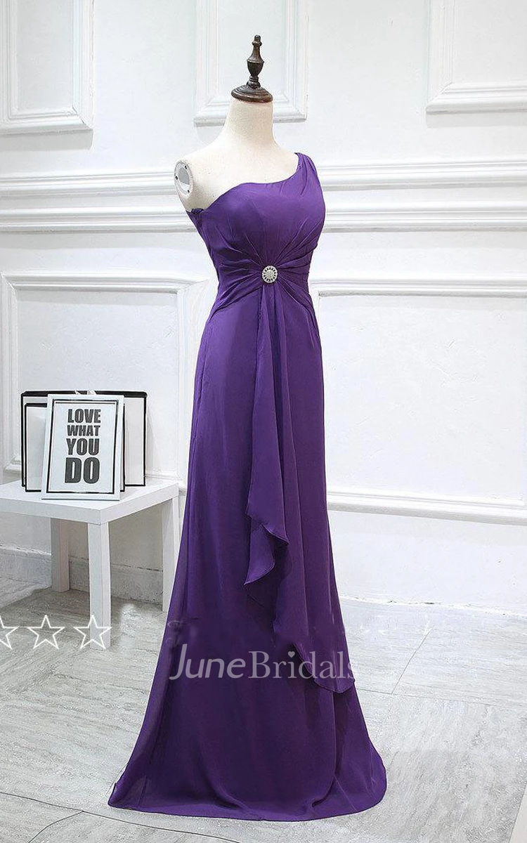 One Shoulder Long Chiffon Gown With Drapping