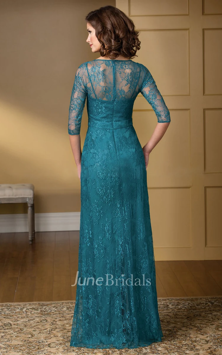 V-neck Half Sleeve Illusion Long Lace mother of the bride Dress