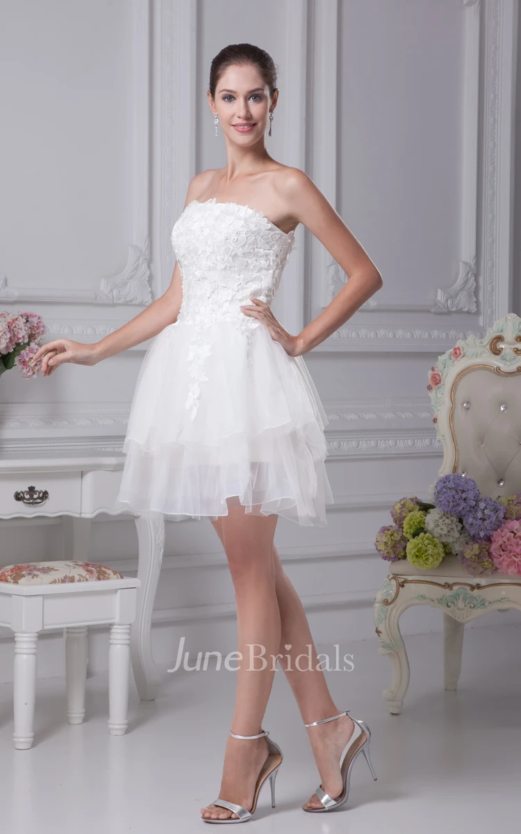 Strapless Short A-Line Dress With Appliques Dress Tulle Overlay